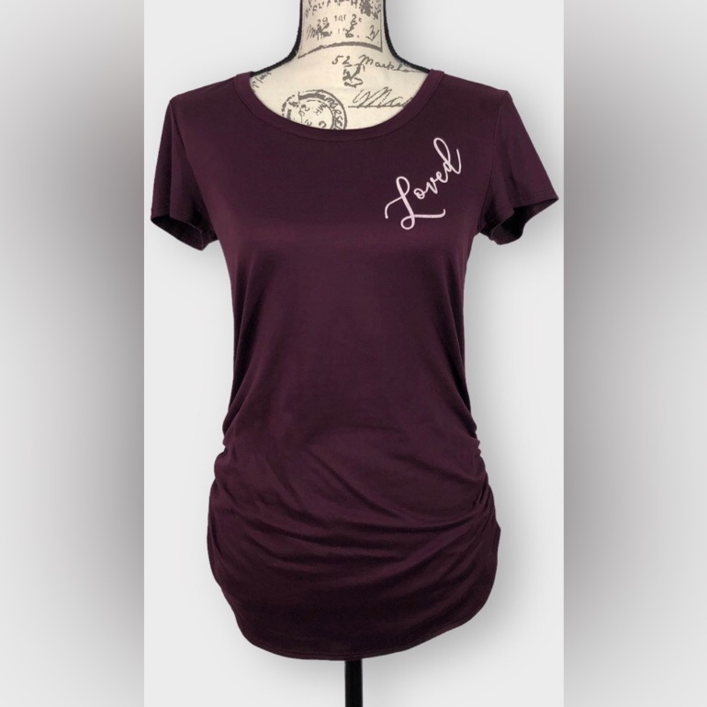 Violet & Ruby, “Loved“ Graphic, Ruched Sides Tee